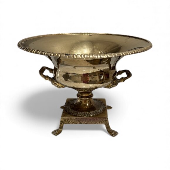 Vintage Ornate Brass Pedestal Bowl with Claw Feet and Faces - Picture 5 of 17